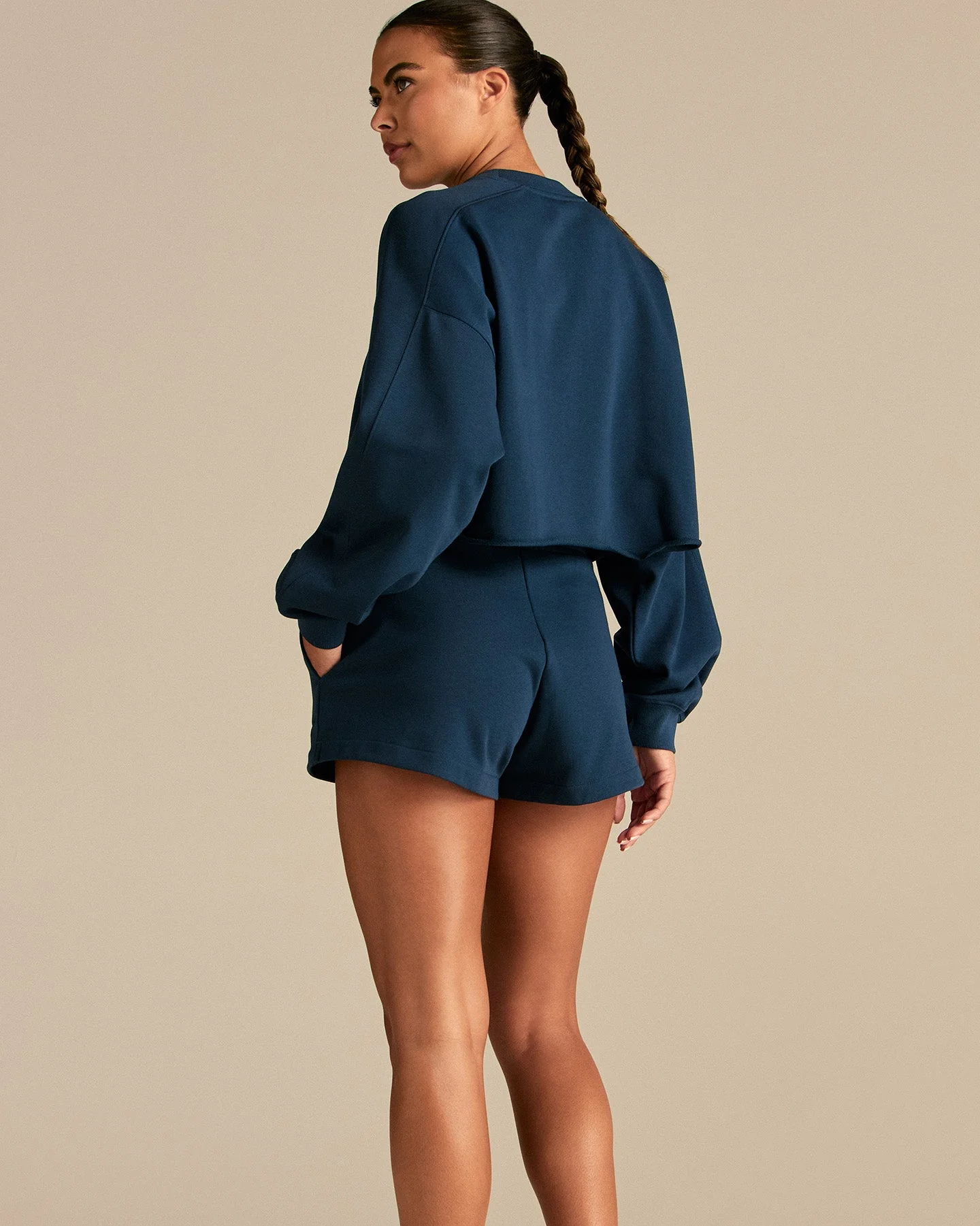 Comfort Lightweight Raw Edge Oversized Crew Neck | True Navy - Image 3
