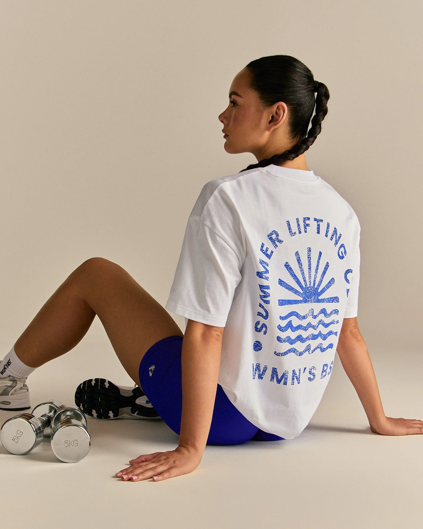 Comfort Summer Lifting Club Oversized T-Shirt | White/Luminous Blue - Image 3