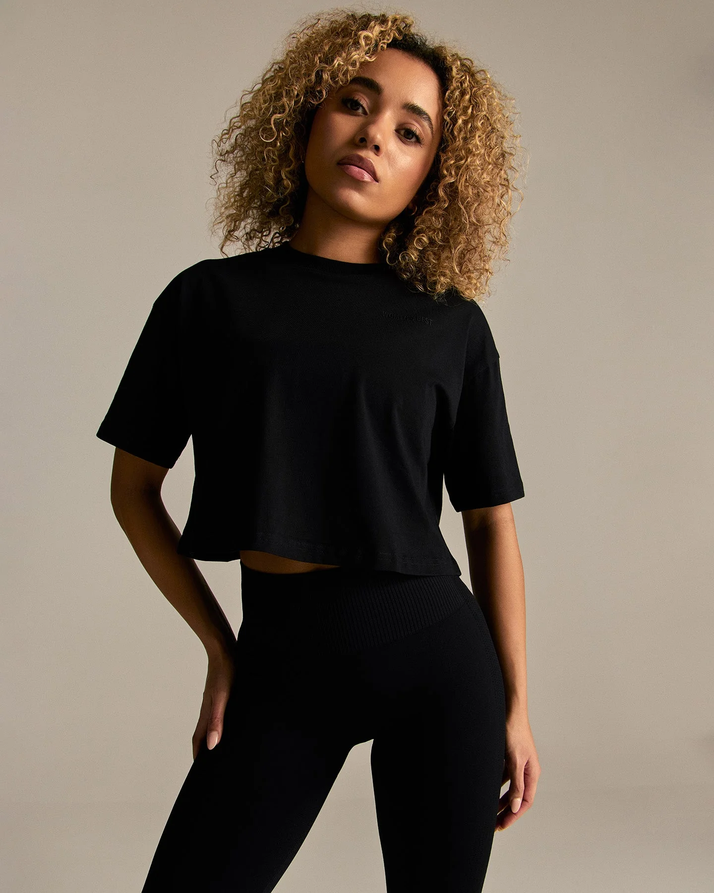 Comfort WB Logo Oversized Cropped T-Shirt | Black - Image 6