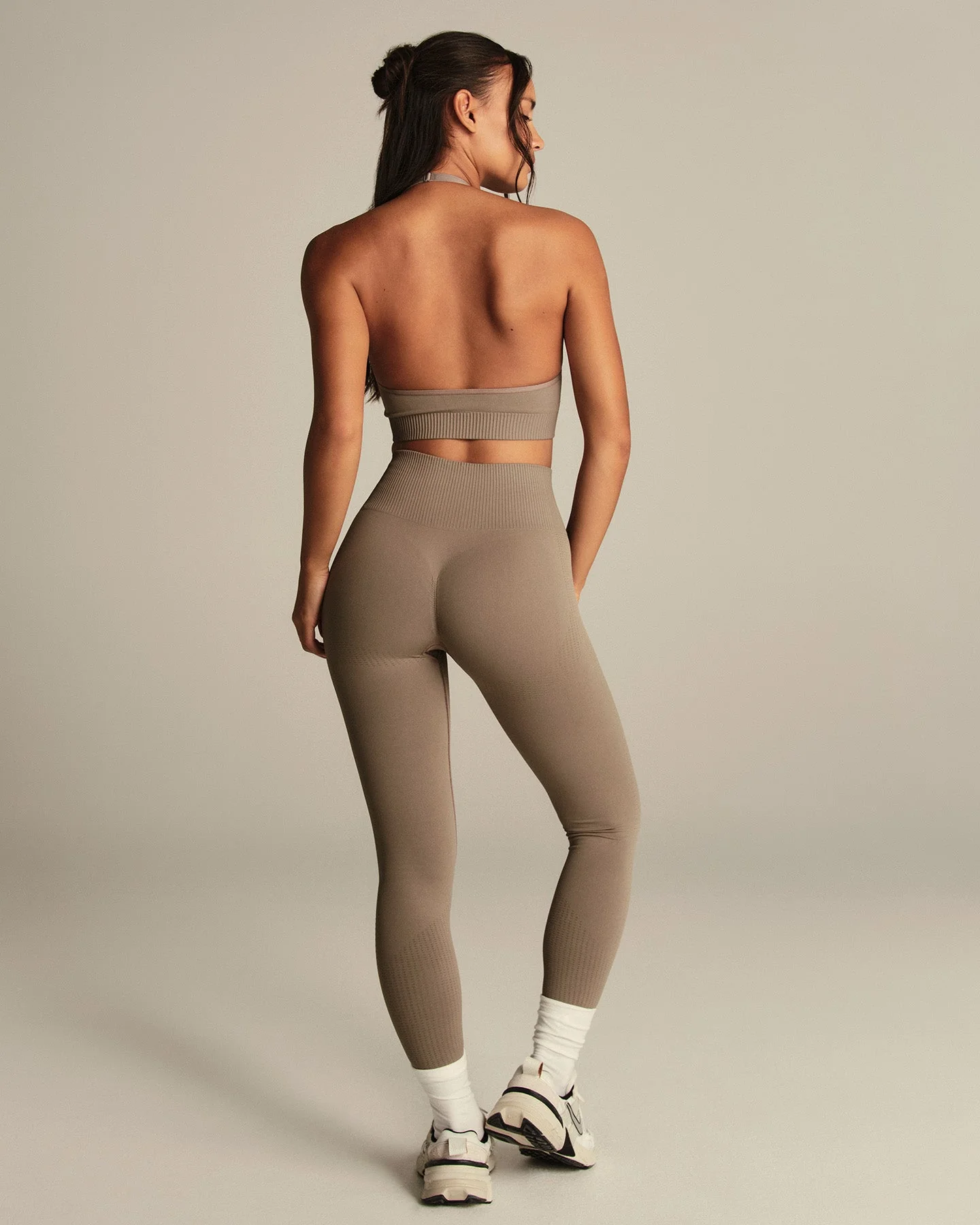 Power Halter Neck Bra | Taupe Grey - Image 2